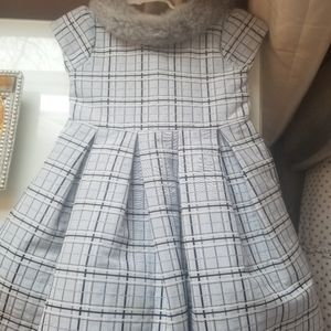 Janie and jack blue plaid dress w fur collar